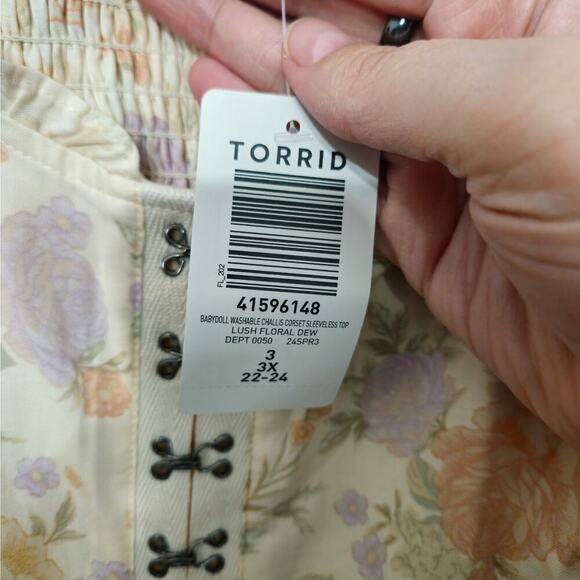 NWT Torrid Babydoll Challis Corset Top Sleeveless Smocked Tie Back Floral Sz 3x - Picture 5 of 7